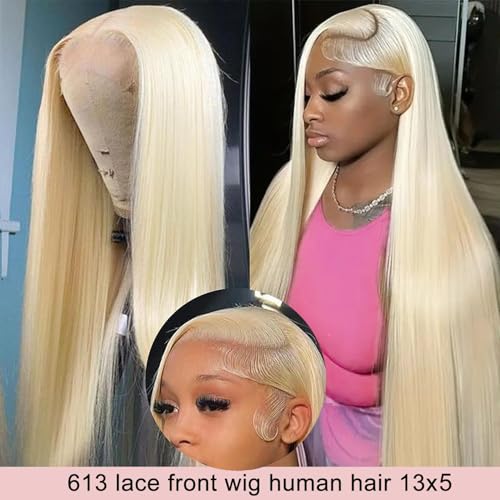 Myecool 26" 613 Blonde Lace Front Wig Human Hair 13x5