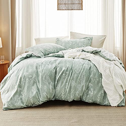 Bedsure Twin/Twin XL Comforter Set - Sage Green Twin Extra Long Comforter Set for College, Floral Bedding Comforter Set, 2 Pieces Reversible Dorm Bedding, includes 1 Comforter & 1 Pillow Sham