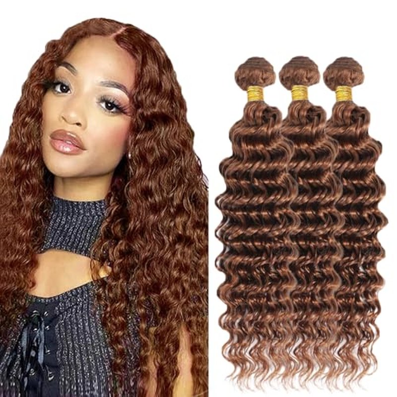 #30 Light Brown Deep Wave Human Hair Bundles - 28, 30, 32 Inch