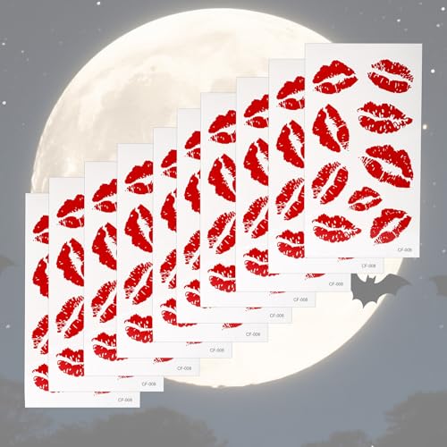 Red Lip Temporary Tattoo Stickers, 10 Sheets Waterproof Self-Adhesive