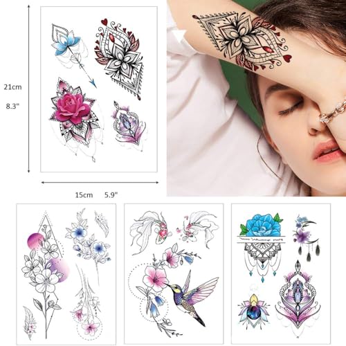Glaryyears Watercolor Flower Temporary Tattoos, 10 Pack