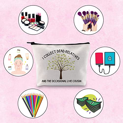TSOTMO Funny Genealogist Gift I Collect Dead Relatives And The Occasional Live Cousin Zipper Pouch Makeup Bag (Relatives cousin)