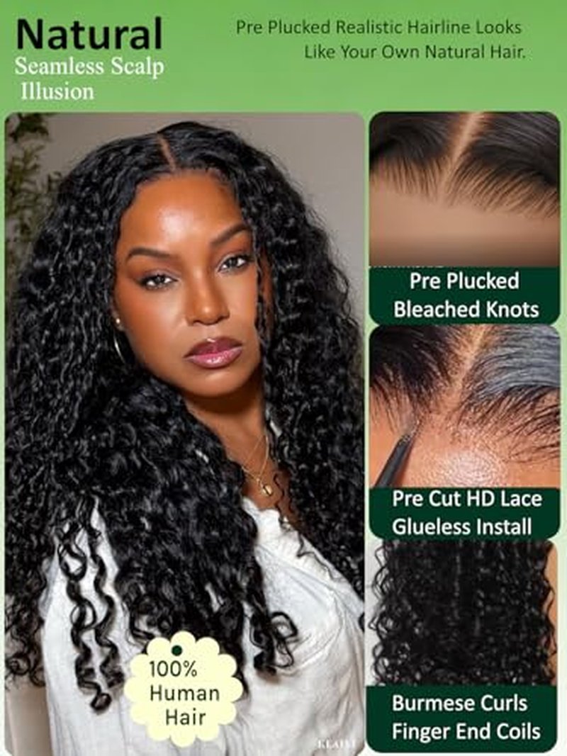 KLAIYI 16-Inch Water Wave Human Hair Wig - Glueless HD Lace