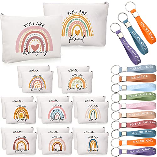 Fumete 20 Set/40 Pcs International Womens Day Gifts Employee Appreciation Makeup Bag Motivational Keychains Group Inspirational Gifts for Coworker Social Worker Nurse Teacher Team Staff