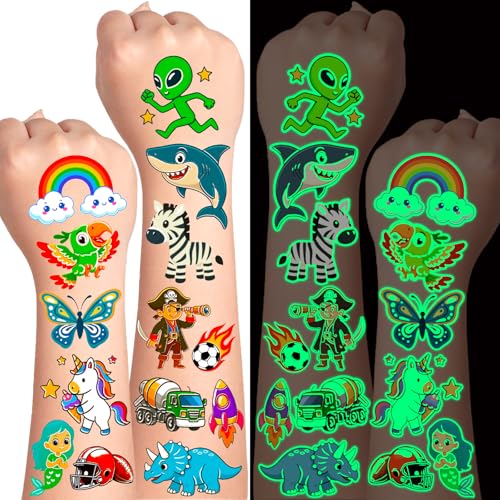 Glow In The Dark Temporary Tattoos, 350 Mixed Designs for Kids