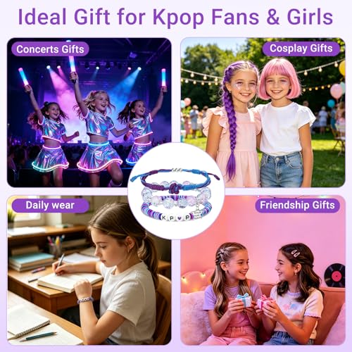 Jragoine Purple Crystal KPop Bracelets for Women & Fans - Stretchy Polymer Jewelry & Party Decor