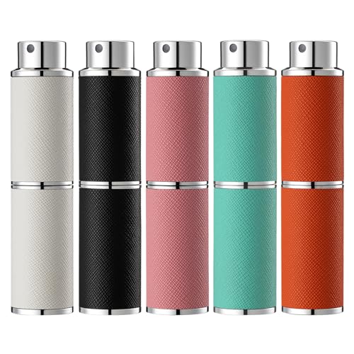 Travel Perfume Bottle Refillable - 8ML Leather Empty Mini Cologne Spray Atomizer Men - Small Fragrance Sample Sprayer - 5PCS Portable Refill Travel Essentials Container