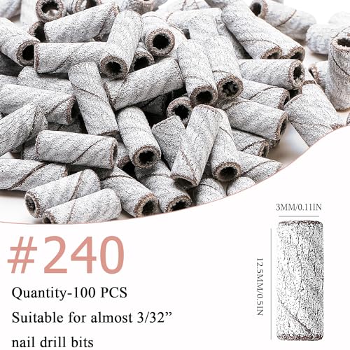 100pcs Nail Sanding Bands 240 Grit with Mandrel Bit for Manicures