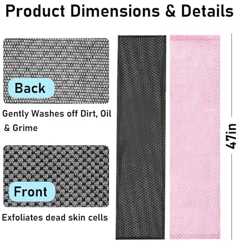 47-Inch Exfoliating Shower Towel Dual-Sided Back Scrubber