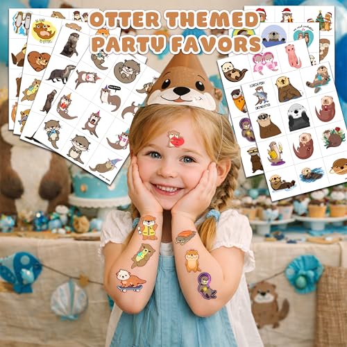 96 PCS Otter Temporary Tattoos - Pre-cut Party Favors