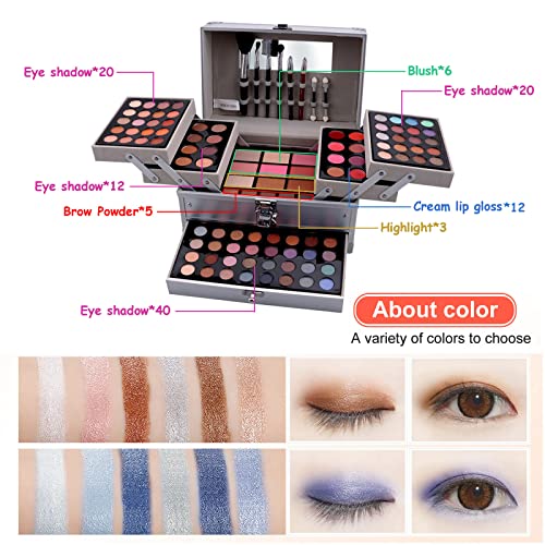 PhantomSky 132 Colors All-in-one Makeup Palette Cosmetic Contouring Kit Gift Box Combination with Eyeshadow, Cream Concealer, Eyebrow Powder, Lip Gloss, Blush and Face Pressed Powder