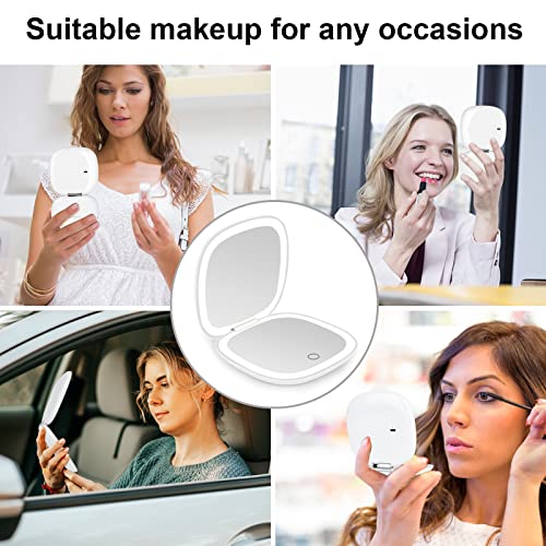 Compact LED Makeup Mirror with 1X/10X Magnifying, Dimmable USB Rechargeable