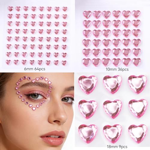 Valentine Heart Rhinestone Stickers, 436 Pieces Self-Adhesive Gems