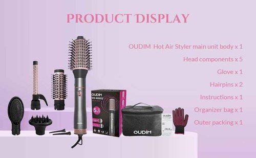 5 in 1 Negative Ion Hair Dryer Brush Blow Dryer Brush Set, Hot Air Styler with Multiple Lengths Suitable for Variable Needs for Hair Curling, 3 Temperature and Wind Settings, Travel Bag Easy to Carry