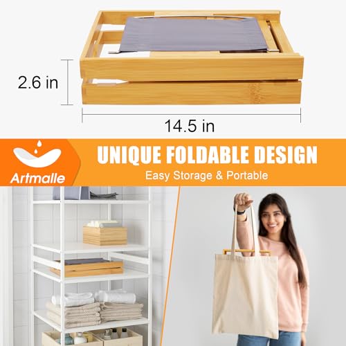 Expandable Bamboo Bathtub Caddy Tray with Wine Glass Holder