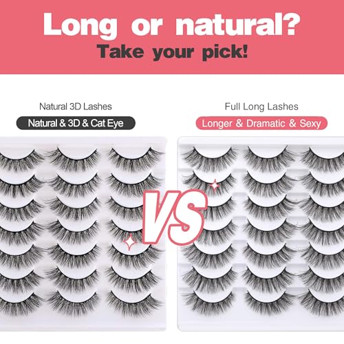Newcally Lashes Mink Natural Look Cat Eye Wispy False Eyelashes Think Volume Long Fake Eye Lashes Pack 3D Strip Faux Mink Eyelashes 14 Pairs