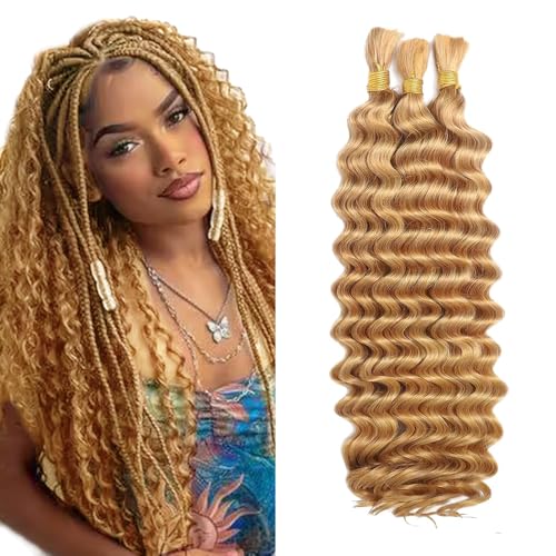 Honey Blonde Human Braiding Hair Deep Wave 26 Inch