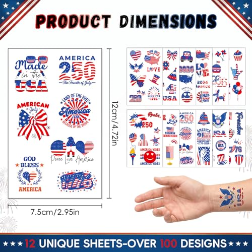 96PCS Patriotic Temporary Tattoos - 4th of July Party Favors