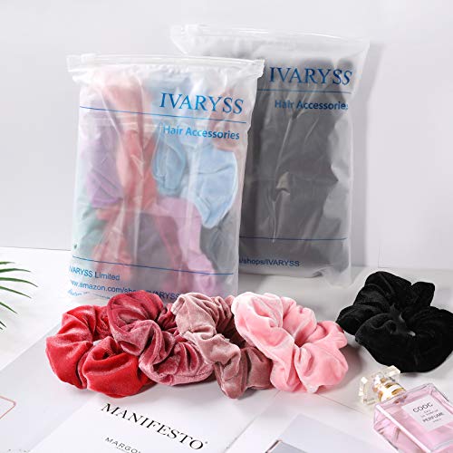 IVARYSS Velvet Scrunchies 12-Pack Dark Colors Hair Ties