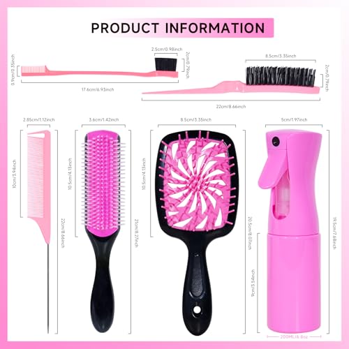 11-Piece Hair Brush Set with Detangling Brush & Spray Bottle