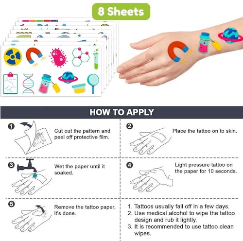 Science Temporary Tattoos for Kids, 96 Pcs Party Favors