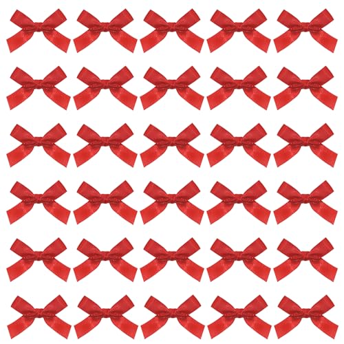 Mini Hair Bow Clips 30Pcs Mixed Color Satin Hair Ribbon Bowknot Alligator Clips Barrettes for Women Girls Teens Braids Hair Decoration (Red)
