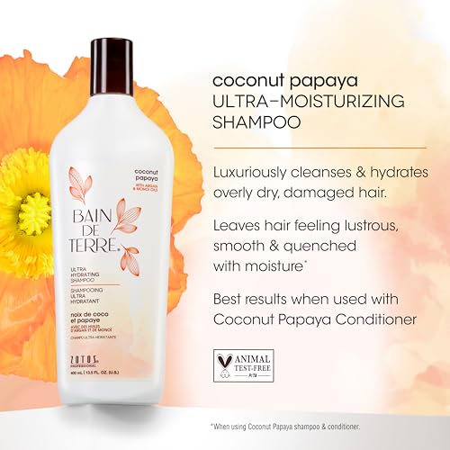 Bain de Terre Coconut Papaya Ultra Hydrating Conditioner, Moisture Quench for Dry, Damaged Hair, with Argan & Monoi Oils, Paraben-Free, Color-Safe, Vegan