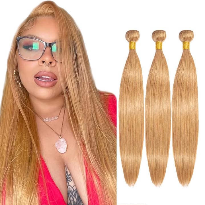 27 Honey Blonde Straight Human Hair Bundles 20-24 Inch