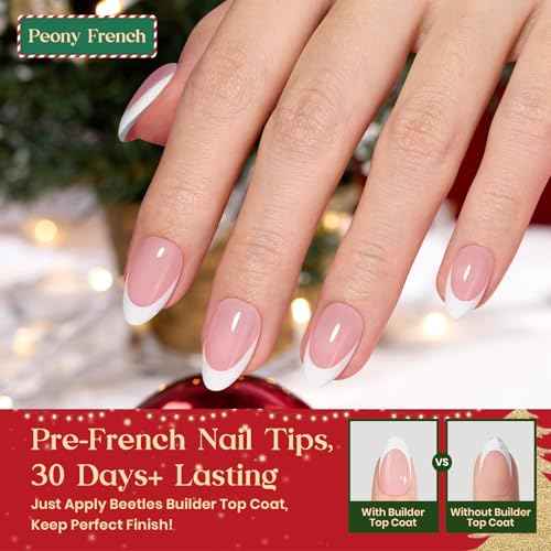 Beetles X Press Kit Gel Nail Kit, Press On Nails Short Almond Kit with 224Pcs French Nail Tips Nail Glue & Remover Builder Top Coat Mini Nail Lamp All-in-One DIY Nail Kit Gift for Women