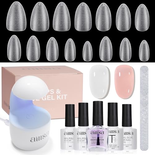 ALDISA 240pcs Almond Nail Kit with UV Lamp - DIY Salon Gel Tips & Polish Set