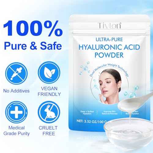 Hyaluronic Acid Serum Powder for Skin,Low and High Molecular Weight,Cosmetics Grade Skin Hydration and Moisture Support Supplements - Vegan, Water Soluble 200 Grams