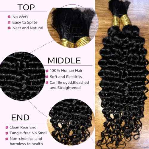 WENYU Human Braiding Hair 100g Deep Wave Bulk Human Hair for Braiding No Weft Bundle Brazilian Virgin Curly Human Hair Extensions for Boho Braids Curly Human Hair Braiding Hair (Deep Wave, 24 Inch)