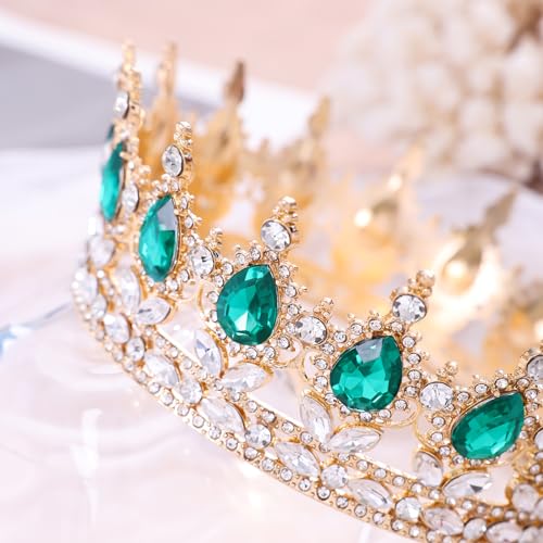 Green Crystal Rhinestone Crown Tiara for Women