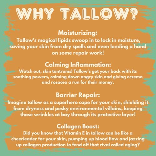 Grass-Fed Tallow Lip Balm with Organic Beeswax - Crafted With Only 2 Ingredients To Lock In Soothing Moisture (Unscented) - 2 Pack