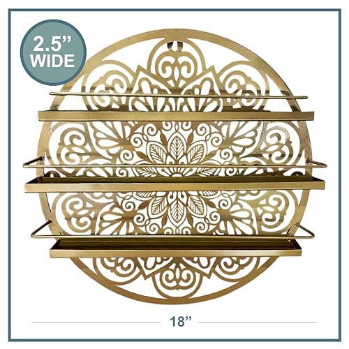 Mandala Shape Shelves, Essential Oil & Nail Polish Organizer - Display Holder Storage Shelf Spice Rack - Black or Gold - Wall Mounted Round Oil Bottle Storage, Cosmetics Display Rack (Gold)