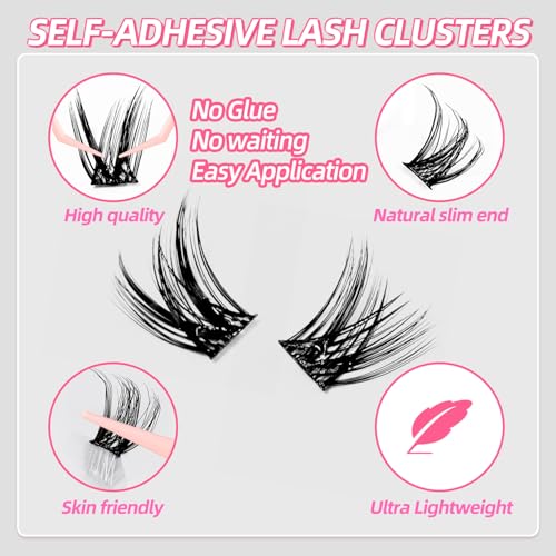 Self Adhesive Eyelashes Natural Lash Clusters kit Pre Glued Eyelash Clusters Wispy C-curly No Glue Needed 120 pcs Reusable Cluster Eyelash Extensions 14-16mm With Tweezers - NATURAL CHARM