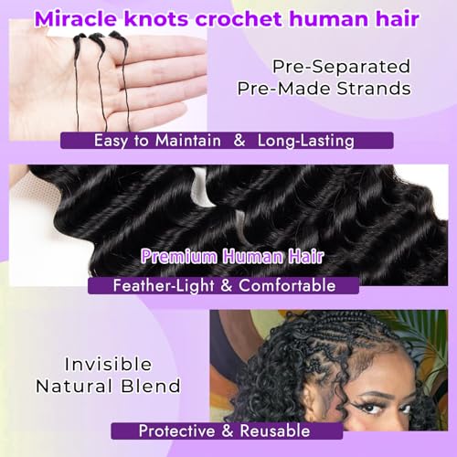 Feather Crochet Human Hair 14" Deep Wave #1B Natural Black 50g