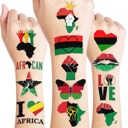 Africa Temporary Tattoos African American Party Decorations Favors Supplies Black History Themed Cute Stickers 10 Sheets 100 PCS Gifts for Baby Girls Boys Class School Carnival