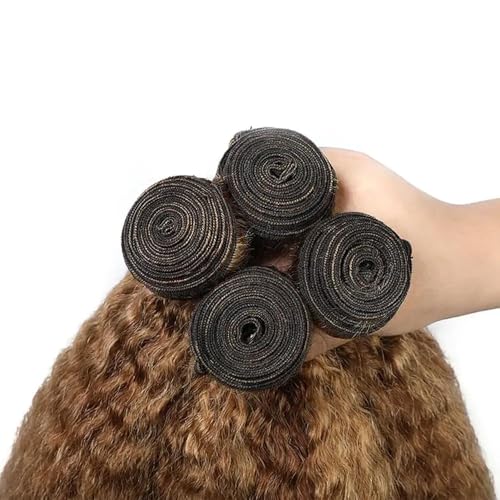 Freiuoke P430 Highlight Brown Kinky Straight Hair Bundles 16-20 Inch, 3-Pack Brazilian Virgin Human Hair Extensions