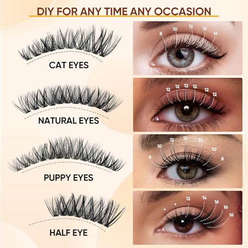 Lash Clusters WispyCluster Eyelash Extensions 320pcs Individual Natural Lashes 8-10-12-14-16mm Lash Extension D Curl DIY Thick False Eyelashes Fox Eye Soft Comfortable with Thin Band (black-40D)