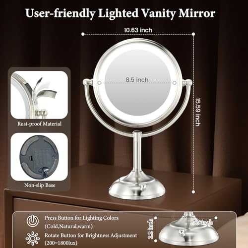 Professional 8.5" Lighted Makeup Mirror with 1X/10X Magnification