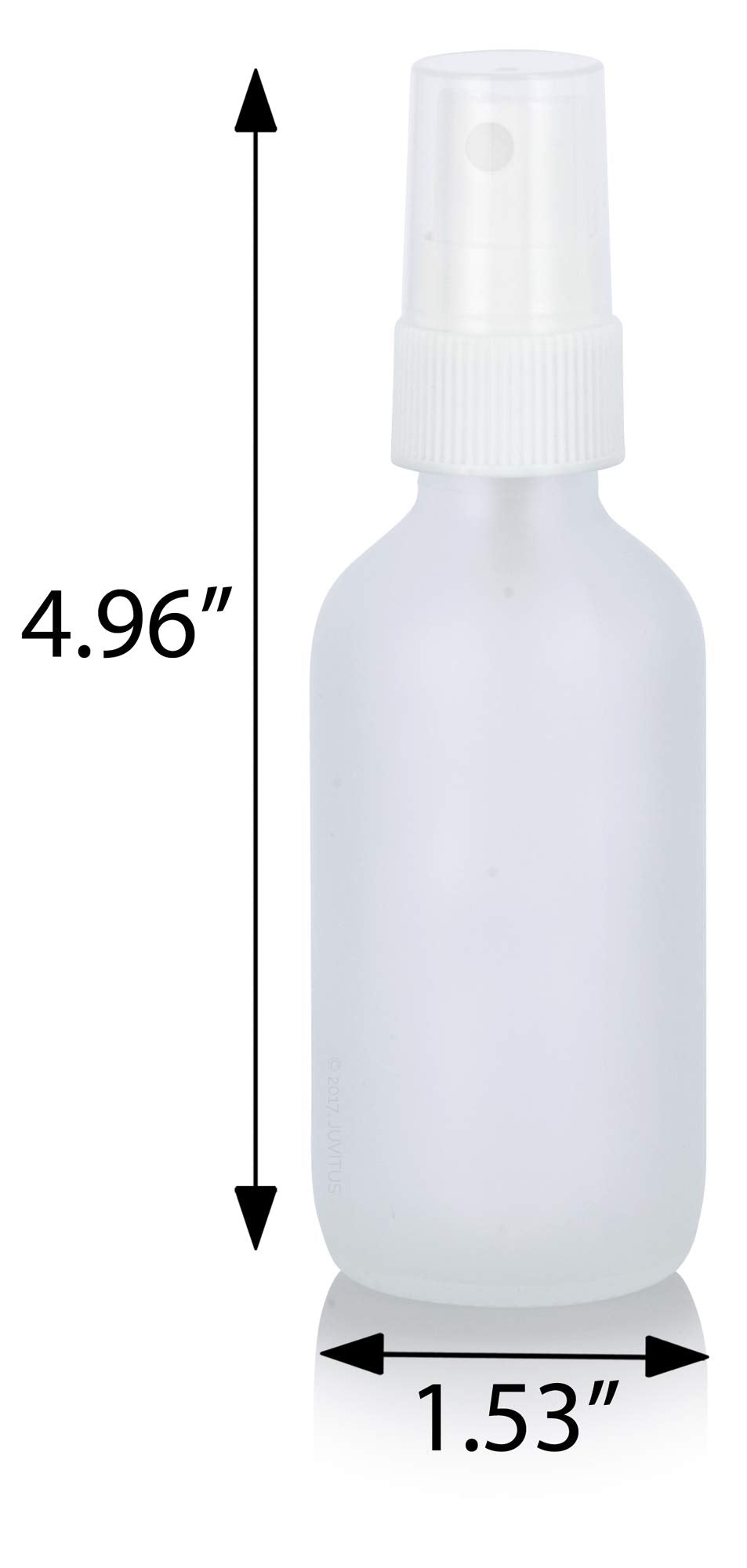 JUVITUS 2 oz Frosted Clear Glass Boston Round Bottle with White Fine Mist Spray (12 Pack)