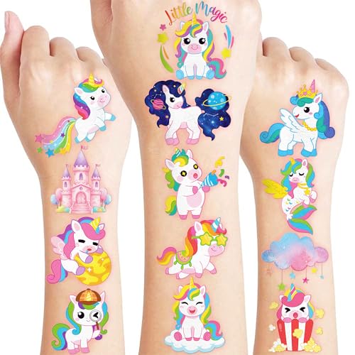 96 PCS Unicorn Temporary Tattoos for Kids | Pre-Cut Party Favors