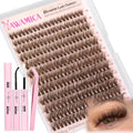 Yawamica 50D Brown Lash Clusters Kit: Fluffy DIY Eyelash Extensions (10-16mm) with Bond & Tweezers