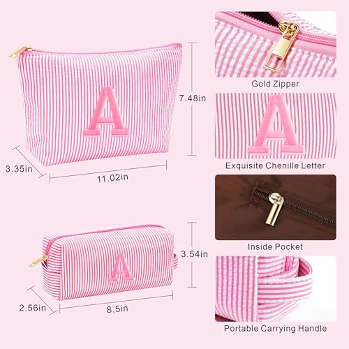 Travel Makeup Bag Set with Personalized Initial – Pink