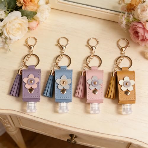 Shuielai 4pc Refillable Hand Sanitizer Keychain Holder with Extrusion Port - Clip on Bag or Key