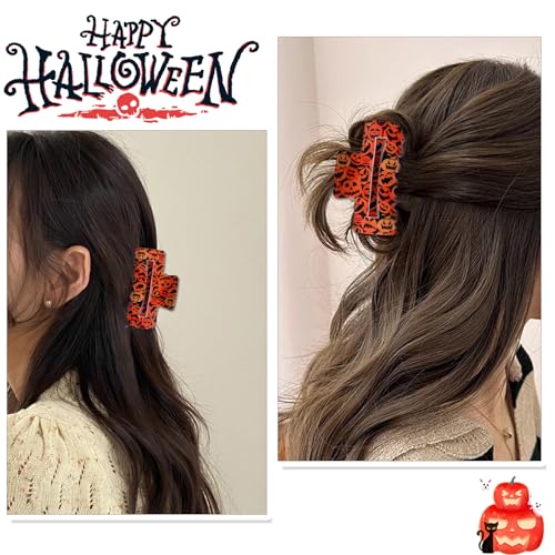 Halloween Hair Clips Cute Pumpkin Orange Hair Accessories Square Large Claw Clips for Thick Thin Hair Styling Strong Hold Non Slip Hair Clip for Women Girls Halloween Decorations