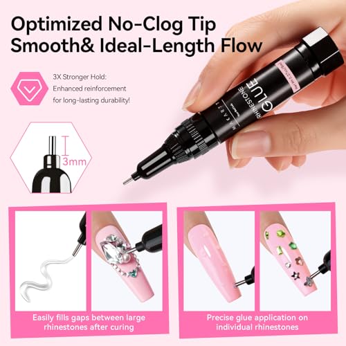 Makartt Nail Rhinestone Glue Gel 8ml*4 with Precision Brush & Tip - Gem Grip