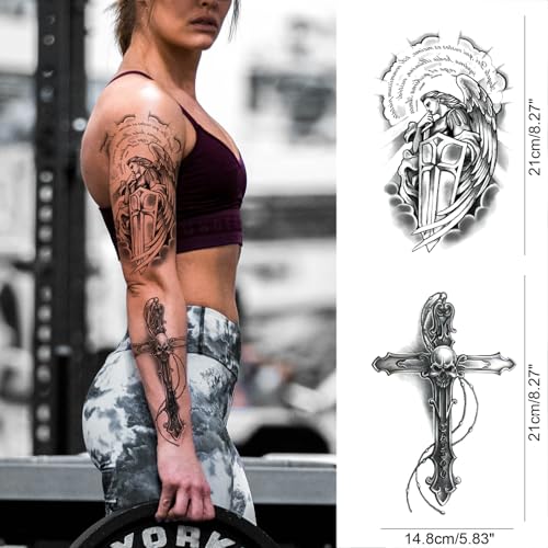 Christian Cross Temporary Tattoo Sleeve - 6 Sheets Religious Jesus Design