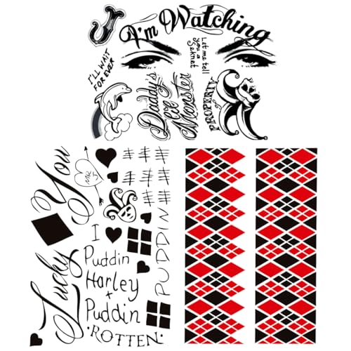Clown Girl Temporary Tattoos – 3 Sheets Cosplay Stickers